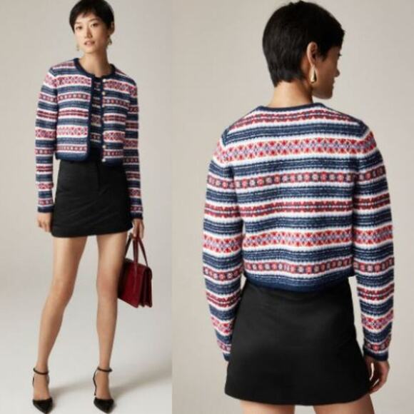 J. Crew Boiled Wool Blend Fair Isle Lady Jacket CE686 Grey Multi Size XL NWT - Picture 2 of 4